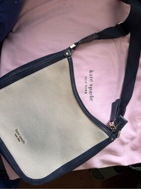 kate spade Men's Canvas Crossbody Messenger in Cream and navy blue